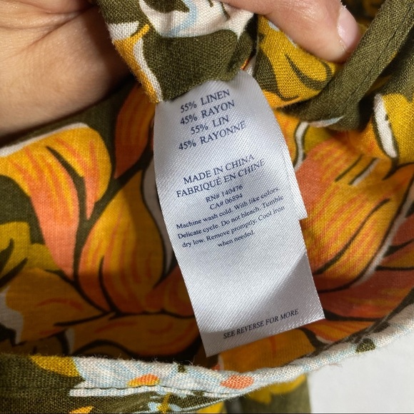 Faherty- Leila Olive Tropical Linen Jumpsuit- Size M - Picture 8 of 9